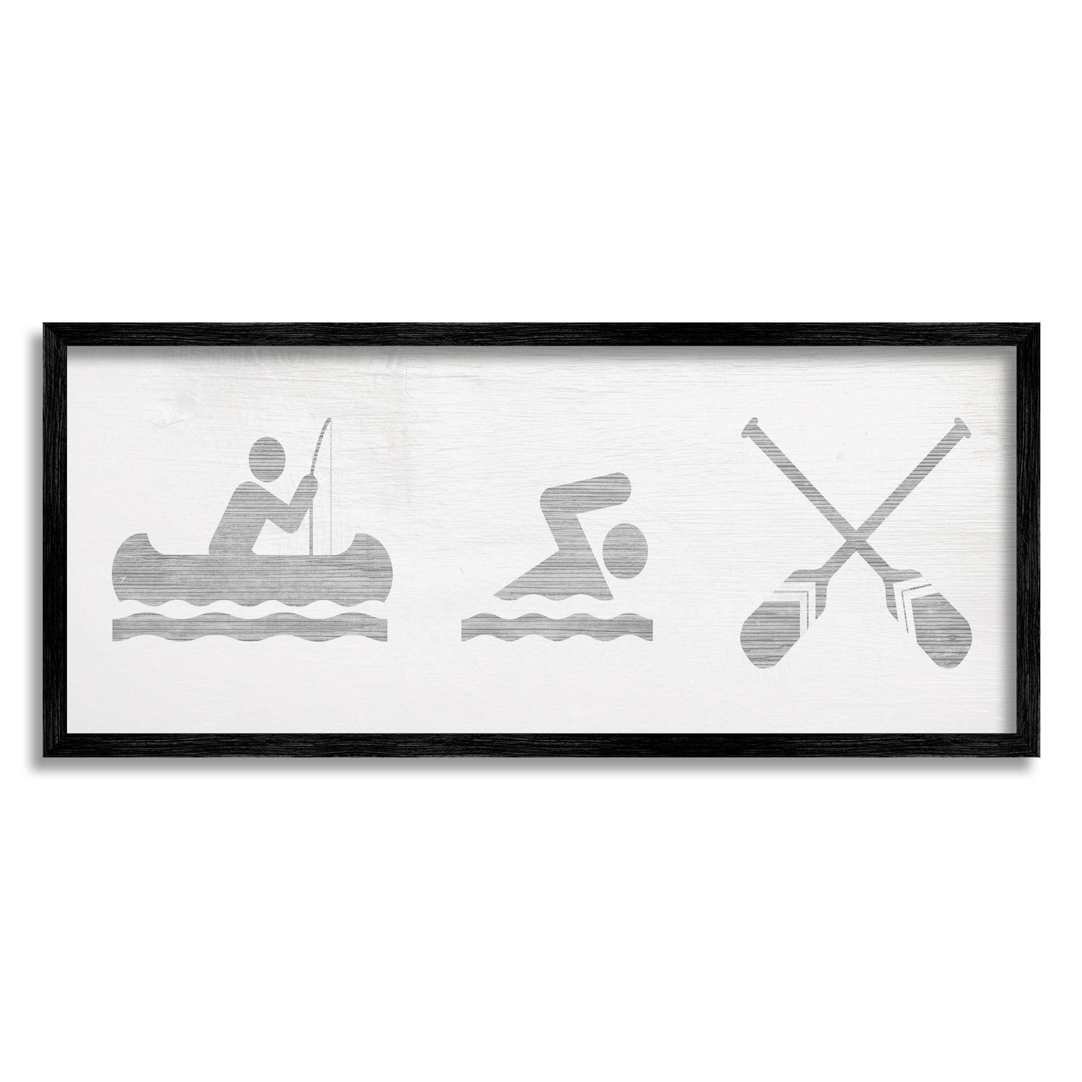 Canoe Swimming Lake Sign Typography Graphic Art Black Framed Art Print Wall Art