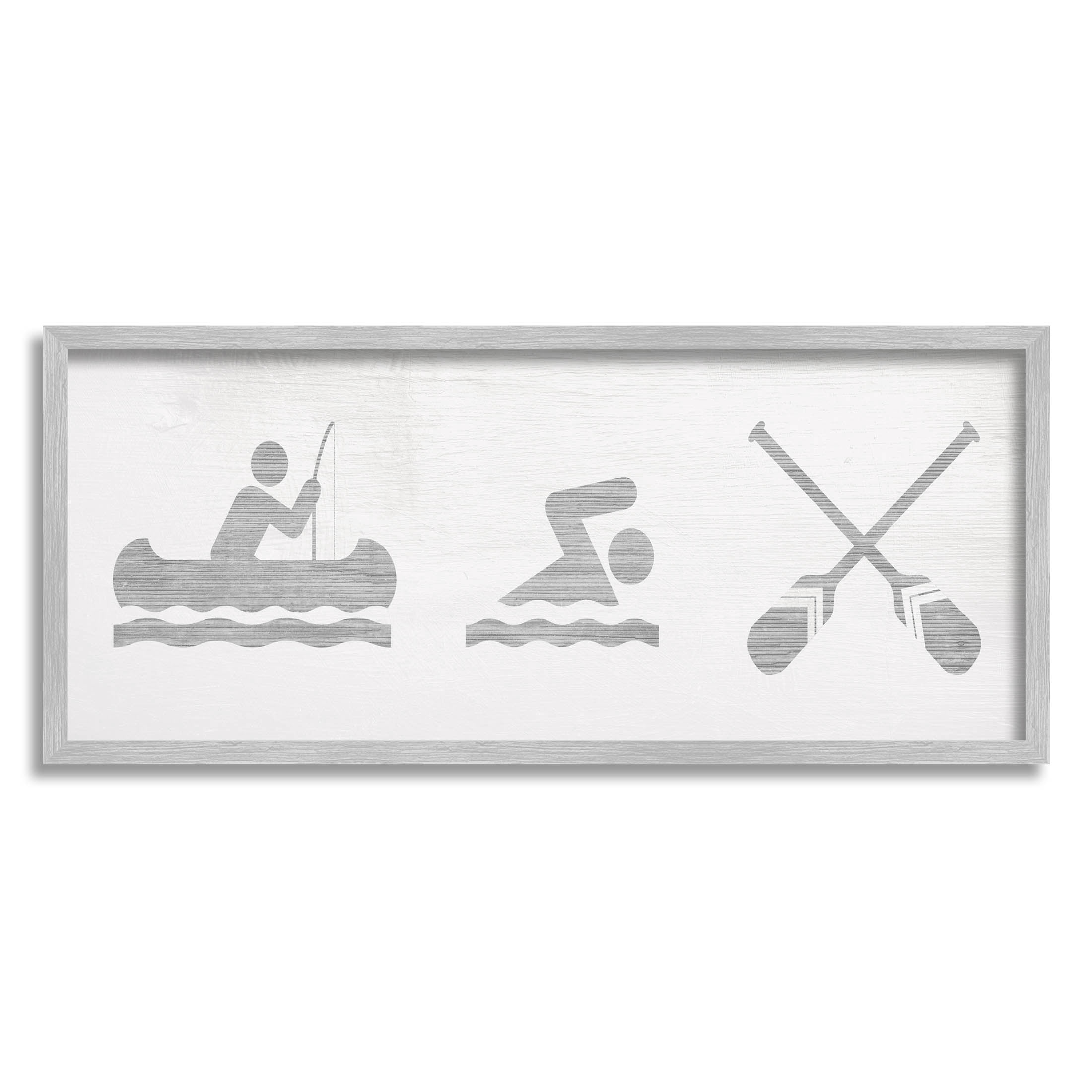 Canoe Swimming Lake Sign Typography Graphic Art Gray Framed Art Print Wall Art