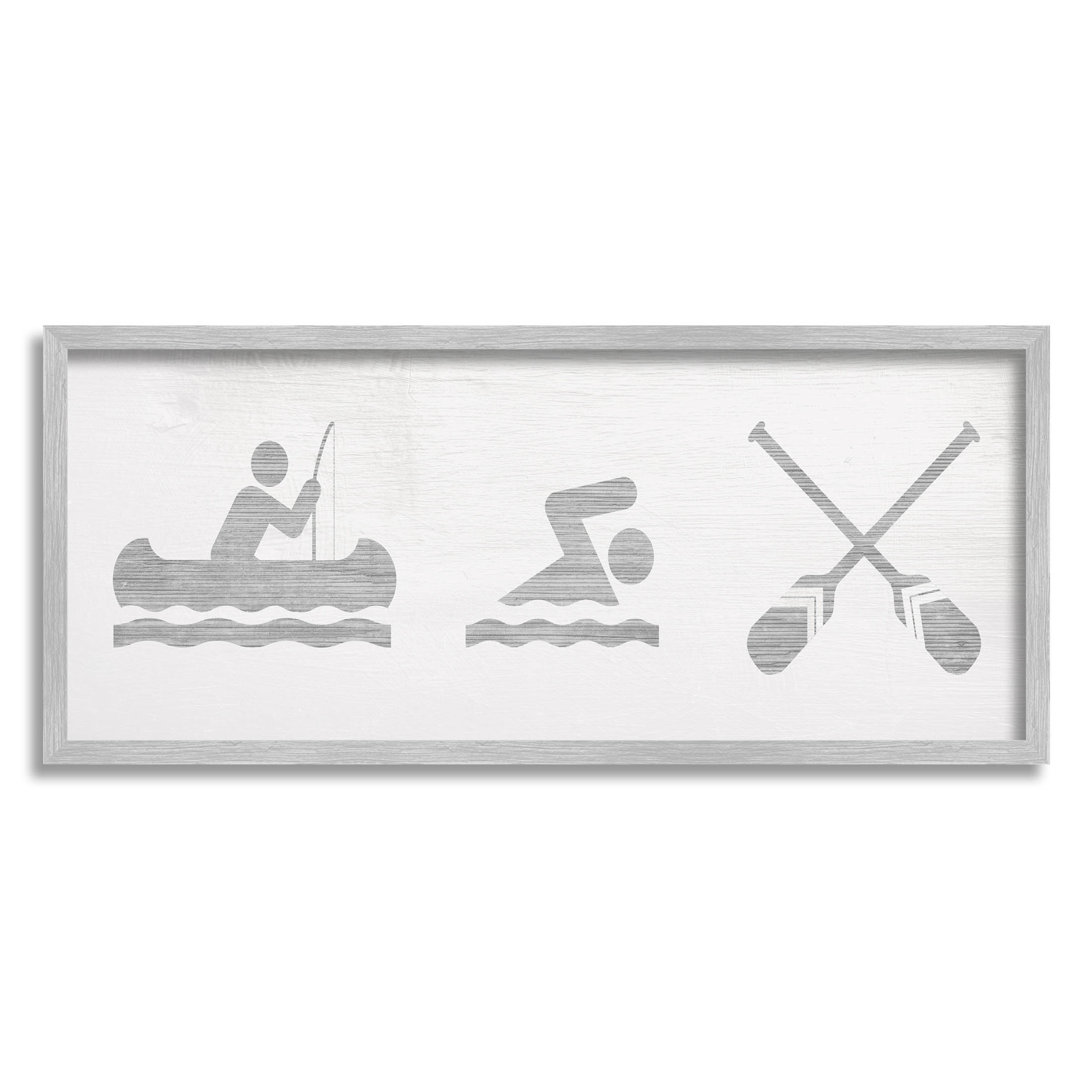 Canoe Swimming Lake Sign Typography Graphic Art Gray Framed Art Print Wall Art