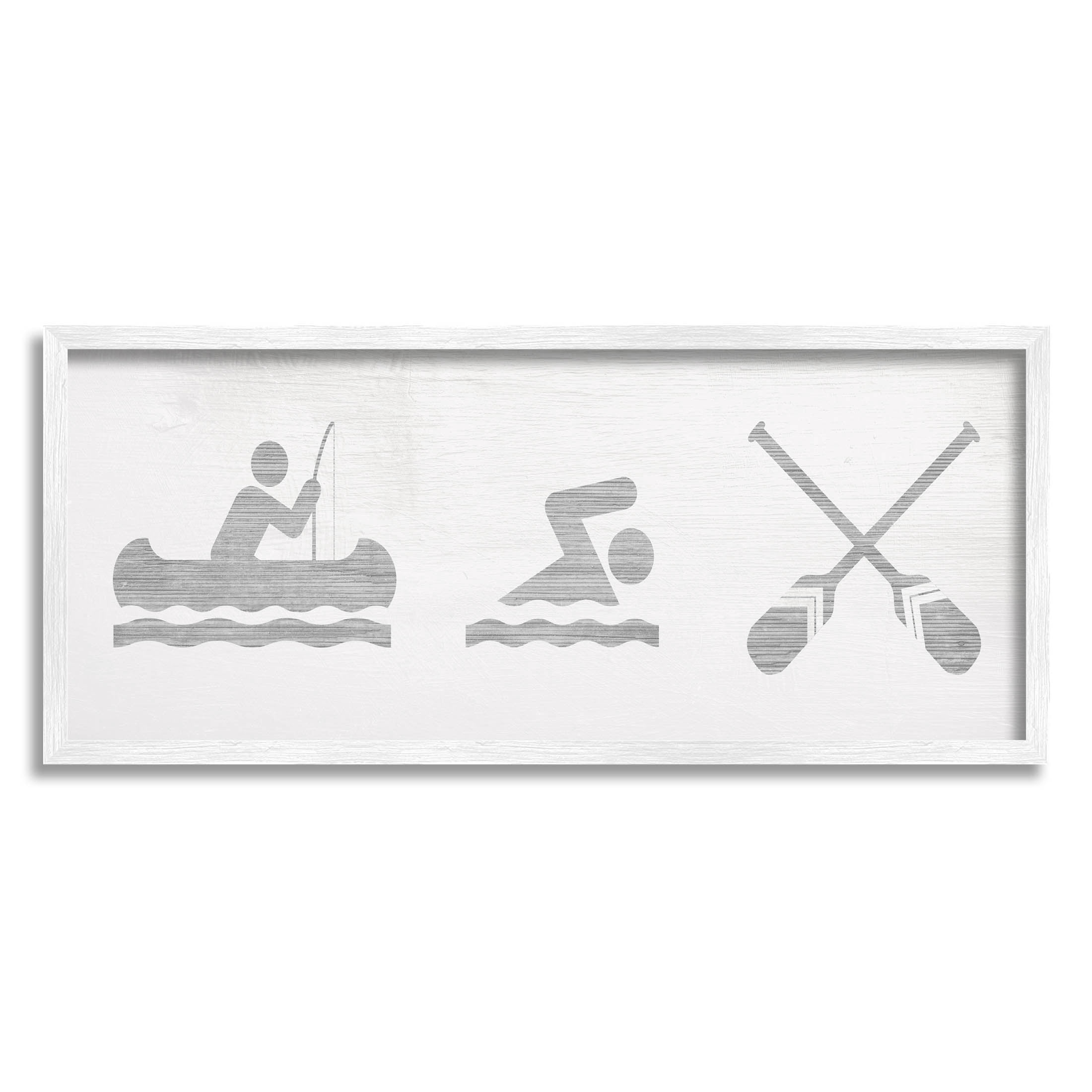 Canoe Swimming Lake Sign Typography Graphic Art White Framed Art Print Wall Art