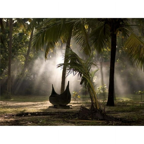 Canoe Under Palm Trees in Kerala India Poster Print by Keith Levit - 36 x 26 - Large