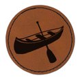 thumbnail image 1 of Canoe Water Boat with Paddle 2.5" Faux Leather Round Engraved Iron-On Patch - Brown, 1 of 6