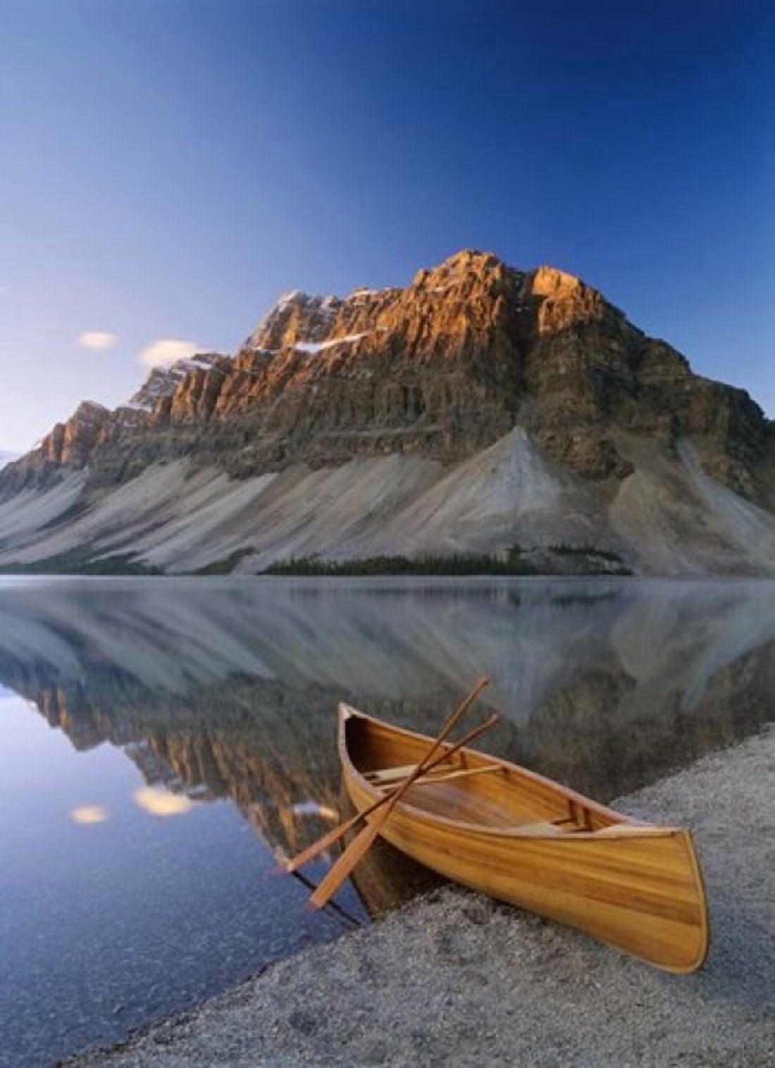 Canoe at the lakeside Bow Lake Alberta Canada Canvas Art - Panoramic Images (27 x 36)