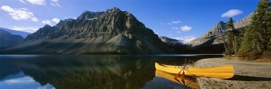 Canoe at the lakeside Bow Lake Banff National Park Alberta Canada Canvas Art - Panoramic Images (36 x 12)
