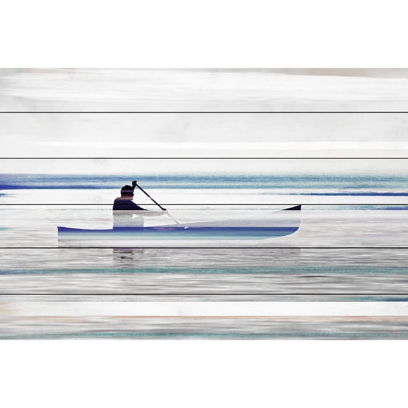 "Canoe on Calm Lake" Painting Print on White Wood