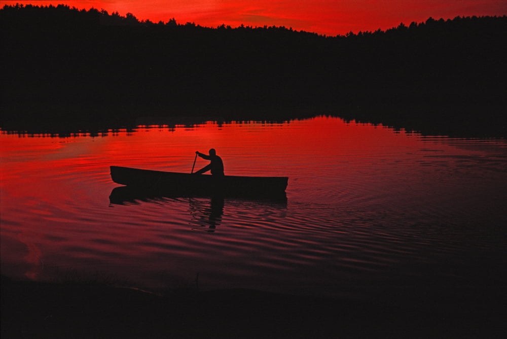 Canoeing At Sunset Algonquin Park Ontario Canvas Art - Robert Postma Design Pics (34 x 22)