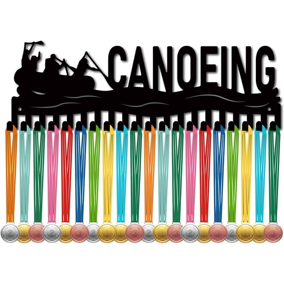 Canoeing Medal Hanger Medal Holder Rack Metal Iron Shelf Medal Rack Organizer Ribbon Stand Frame Decor Wall Mounted Hanging with 20 Hooks for Kayaking Awards Ribbons Cheer 15.7 x 6Inch colorful