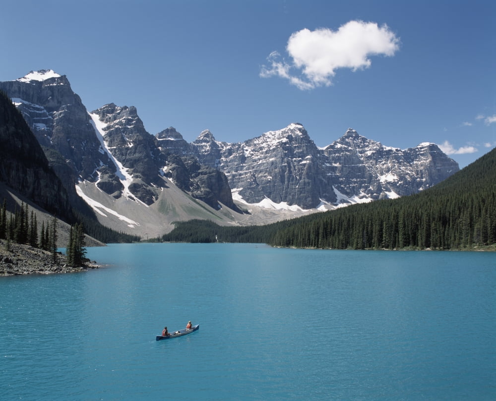 Canoeing On Moraine Lake Banff National Park Alberta Canada Canvas Art - Michael Interisano Design Pics (34 x 26)