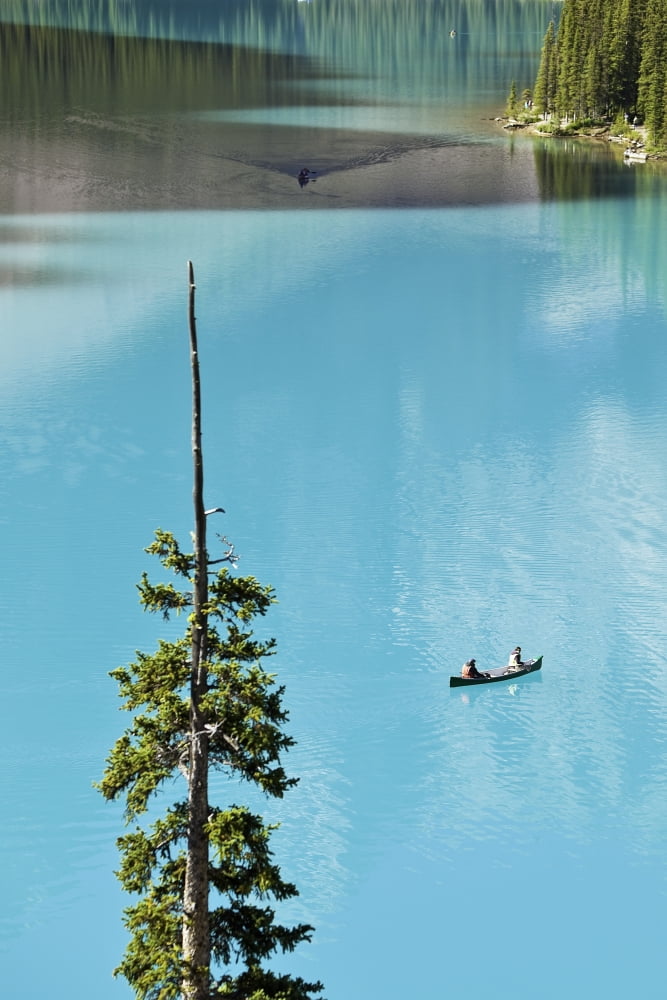 Canoeing On Turquoise Water Of Moraine Lake Valley Of The Ten Peaks Banff National Park Alberta Canvas Art - Ken Gillespie Design Pics (22 x 34)
