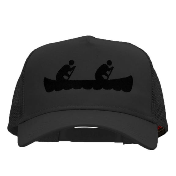 Canoeing Silhouette Embroidered Solid Cotton Twill 5 panel Mesh Back Cap - Black OSFM