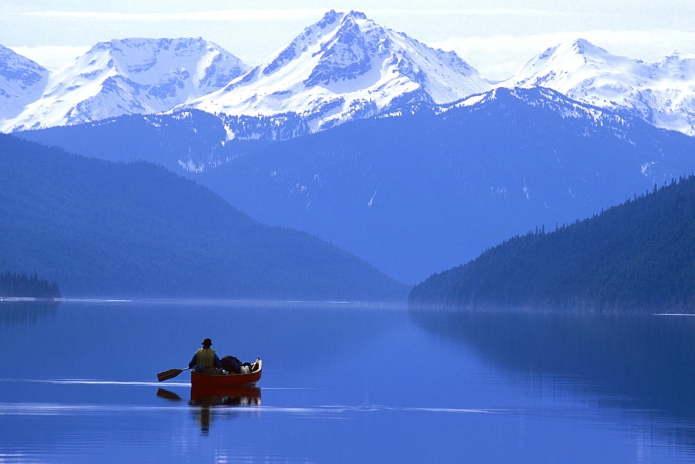 Canoeist Bowron Lake Park British Columbia Canvas Art - Chris Harris Design Pics (34 x 22)