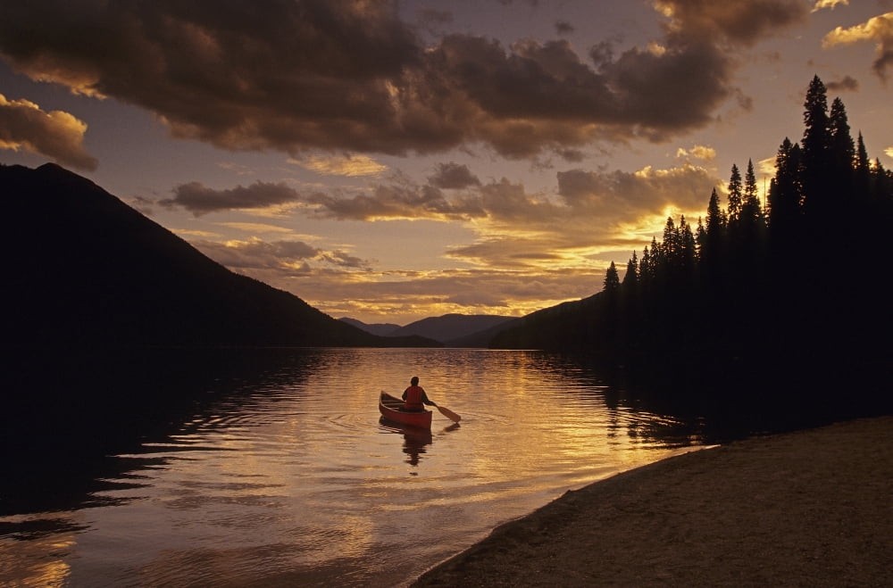 Canoeist Bowron Lake Park British Columbia Canvas Art - Chris Harris Design Pics (34 x 22)