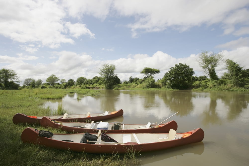 Canoes On The Lower Zambezi Canvas Art - Chris Caldicott Design Pics (38 x 24)