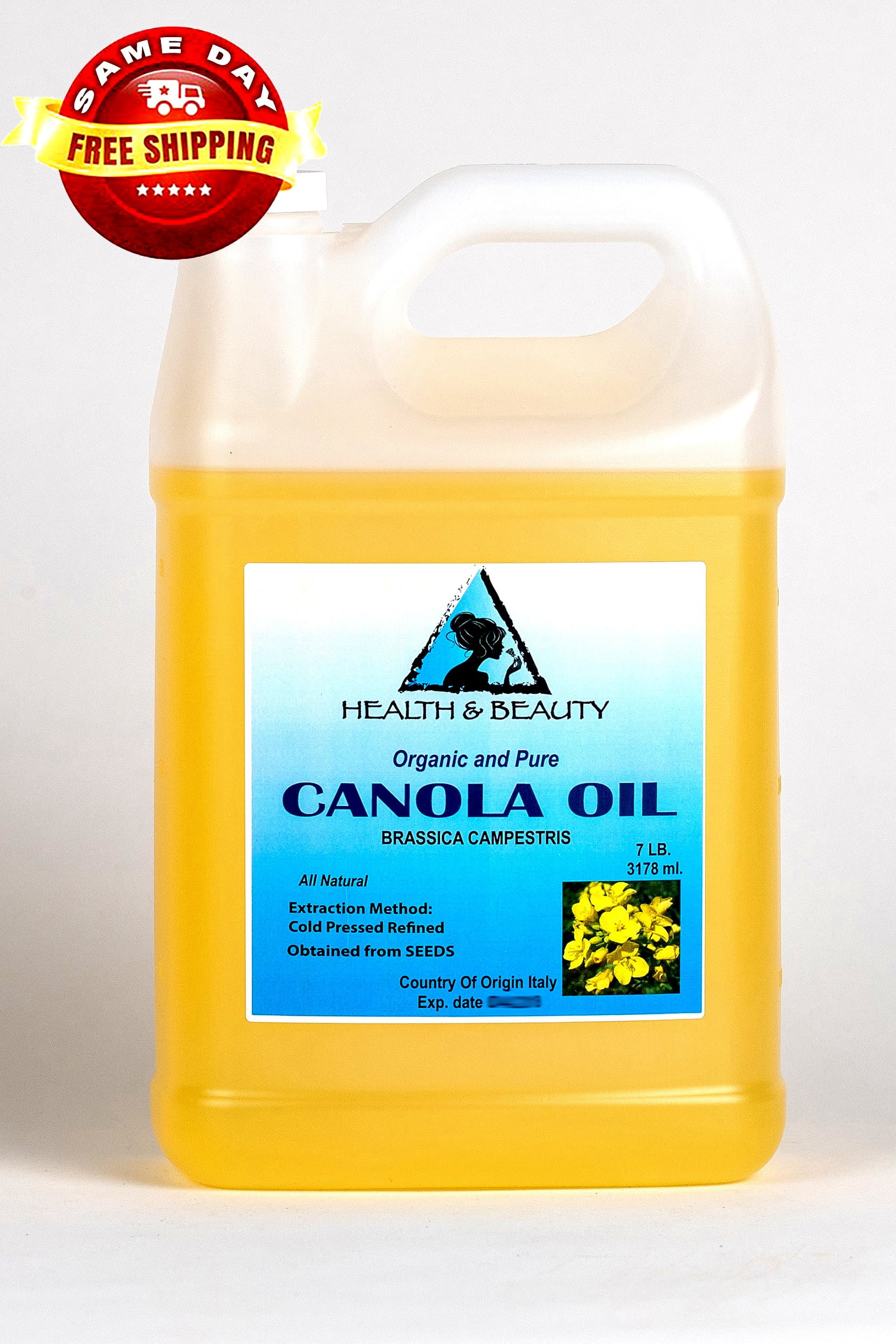 Organic Canola Seed Oil, Refined, Cold Pressed, 100 Pure, 7 Lb for
