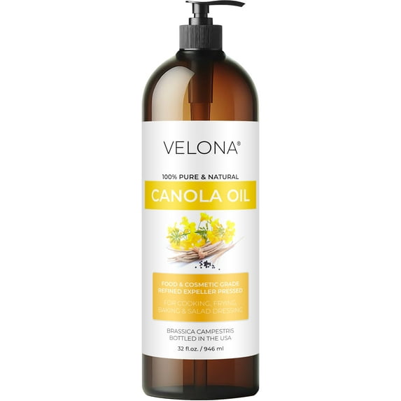 Canola Seed Oil by Velona - 32 oz | 100% Pure and Natural Carrier Oil | Refined, Expeller pressed | Cooking, Dressing, Skin, Face, Body, Hair Care | Use Today - Enjoy Results