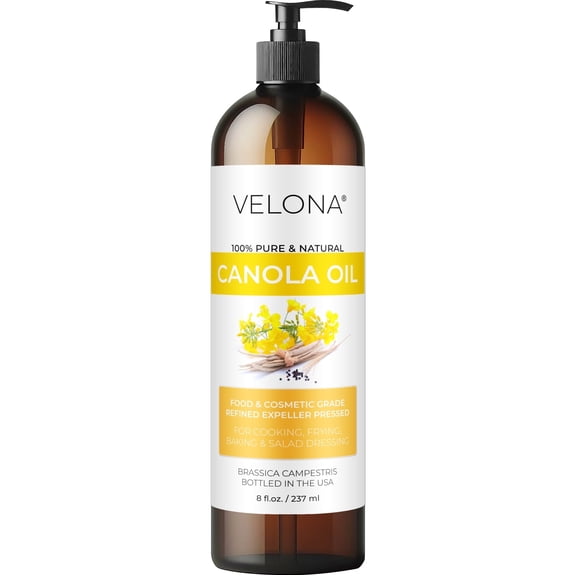 Canola Seed Oil by Velona - 8 oz | 100% Pure and Natural Carrier Oil | Refined, Expeller pressed | Cooking, Dressing, Skin & Hair