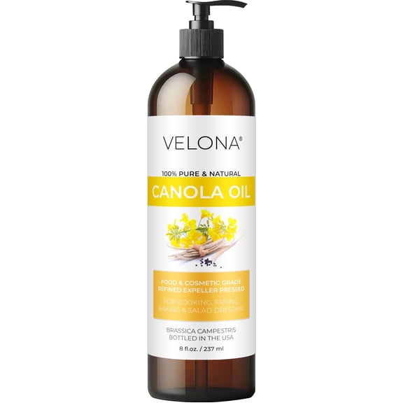 Canola Seed Oil by Velona - 8 oz | 100% Pure and Natural Carrier Oil | Refined, Expeller pressed | Cooking, Dressing, Skin & Hair