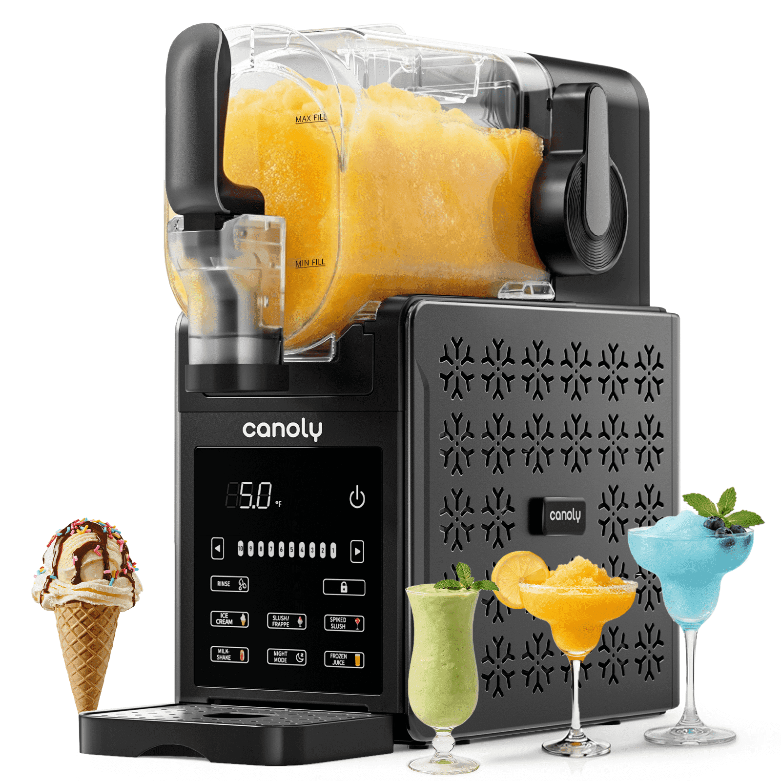 Canoly 2-in-1 Slushie machine & Soft Ice Cream Maker, 92oz Family-Size, No Ice Needed, Auto-Clean, 6 Smart Programs, Black