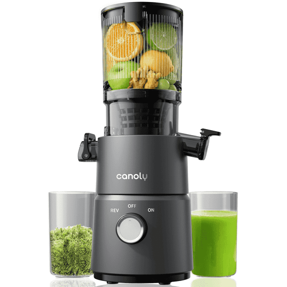 Canoly C03 Cold Press Juicer-200W Powerful AC Motor 4.5" Wide Feed Chute, Fruits Batch Juicing, Quiet Slow Juicing, BPA-Free, Easy Clean, Black