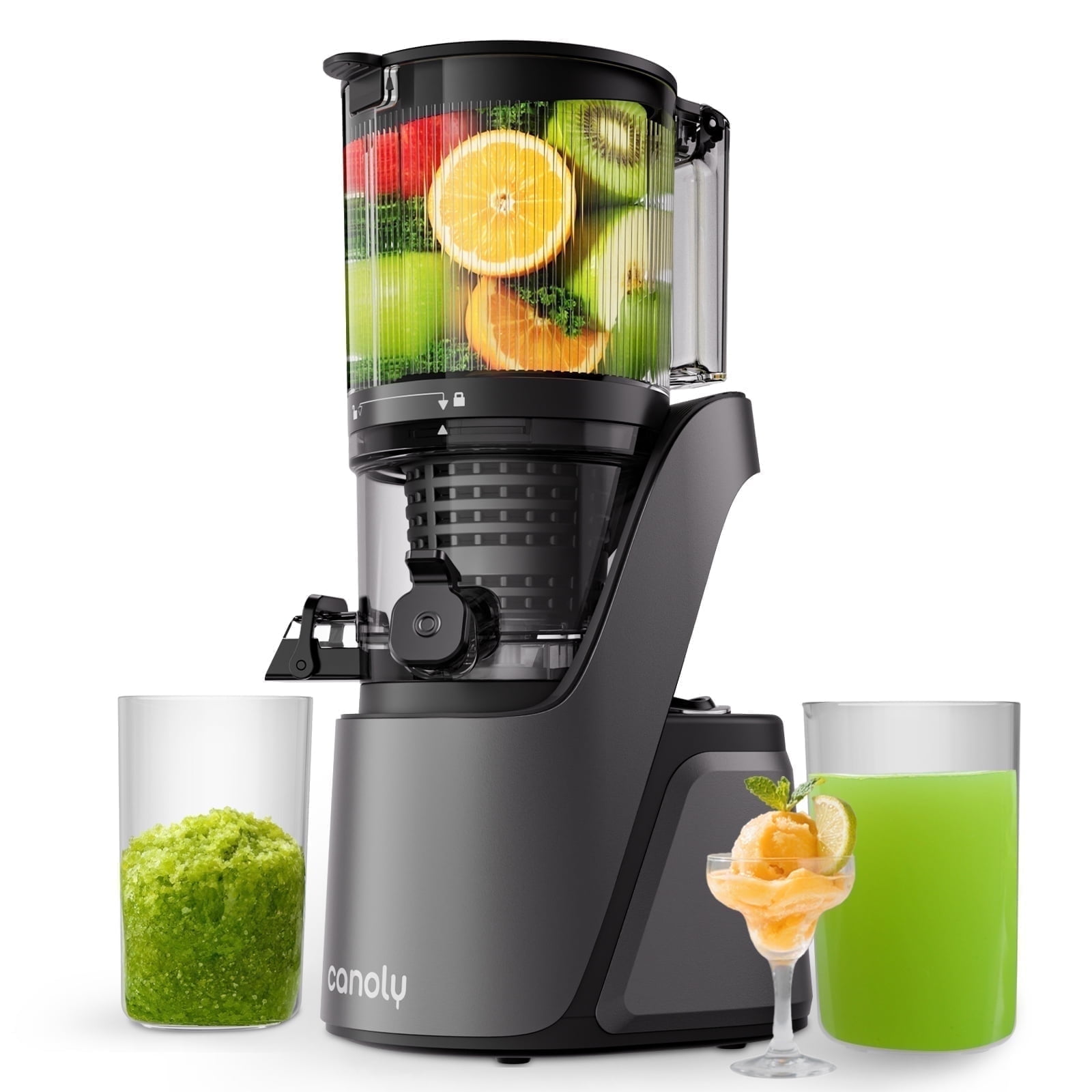 Canoly C16 Hands Free Slow Juicer 250W Motor 6 0 Wide Chute Cold Press for Whole Fruits Veggies Easy Clean BPA Free