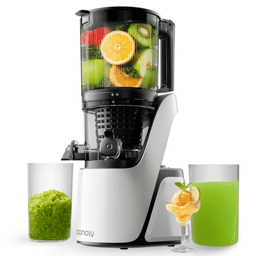 Canoly C16 Cold Press Juicer - 250W AC Brushless Motor for Whole Fruits Batch Juicing, Quiet Slow Juicing, BPA-Free, Easy Clean, White