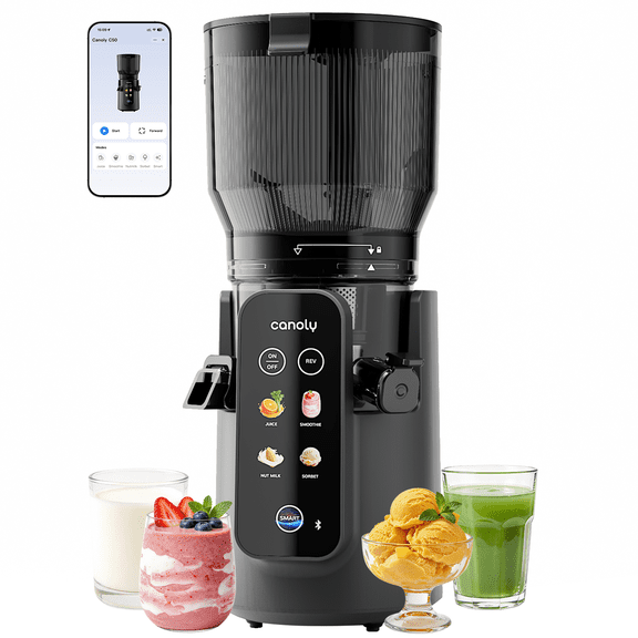 Canoly C50 Smart Cold Press Juicer, 4-in-1 Juice Maker, 7.1" XL Feed Chute, Touchscreen & Bluetooth Control, Black