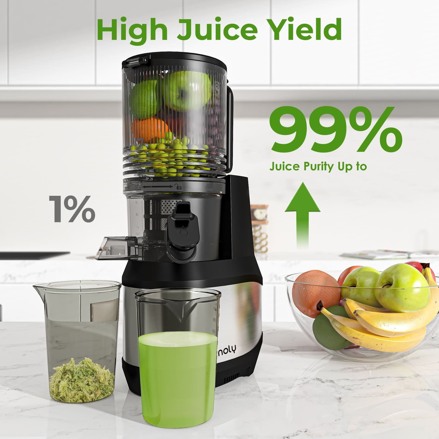 Canoly Hands-Free Slow Juicer – 6.2" XL Chute for Whole Fruits & Veggies – High-Yield Cold Press, Easy Clean, JE-24