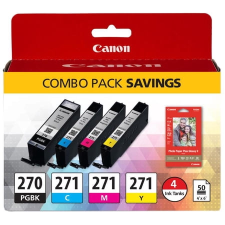 Canon 0373C005 (PGI-270; CLI-271) Inks & Paper Pack, 50 Sheets, 4 x 6
