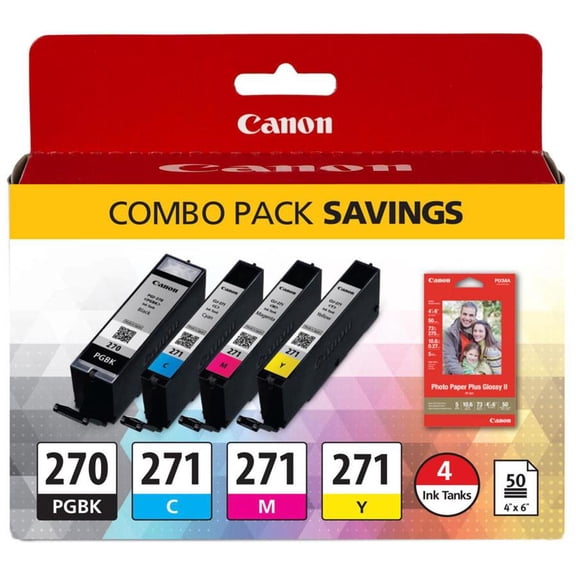 Canon 0373C005 (PGI-270; CLI-271) Inks & Paper Pack, 50 Sheets, 4 x 6
