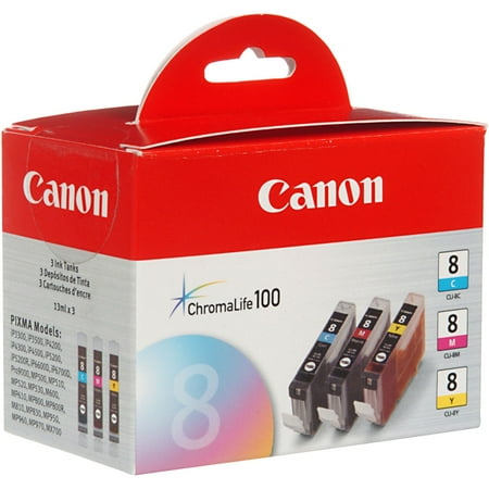 Canon 0621B016 (CLI-8) ChromaLife100+ Ink, Cyan/Magenta/Yellow, 3/PK