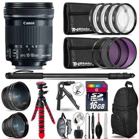 Canon 10-18mm IS STM - 3 Lens Kit + Tripod + Backpack - 16GB Accessory Bundle (International Version)