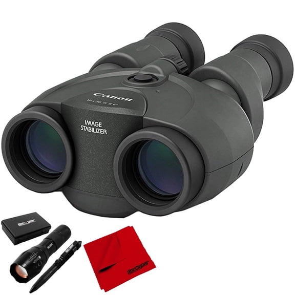 Canon 10X30 Image Stabilization II Binoculars Black Bundle with Deco Gear Tactical Flashlight and Tactical Pen Set with Water/Shockproof Case