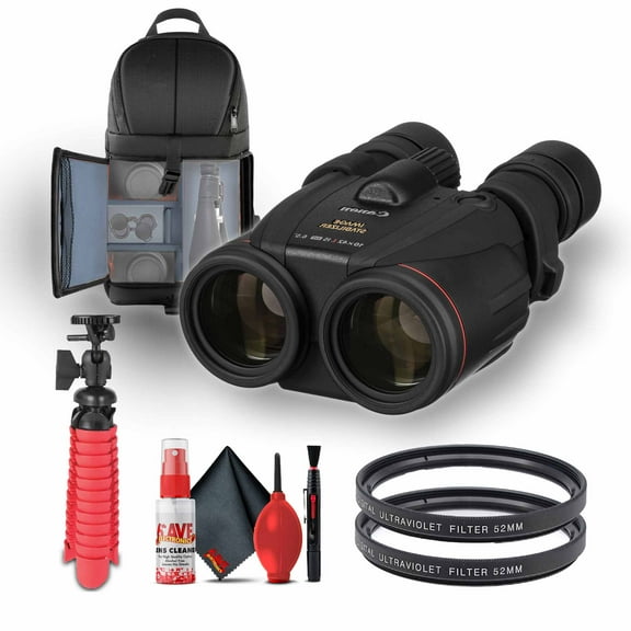 Canon 10x42 L IS WP Image Stabilized Binoculars (0155B002) + 2 x UV Filter + Backpack + Flexible Tripod + Cleaning Kit (International Version)