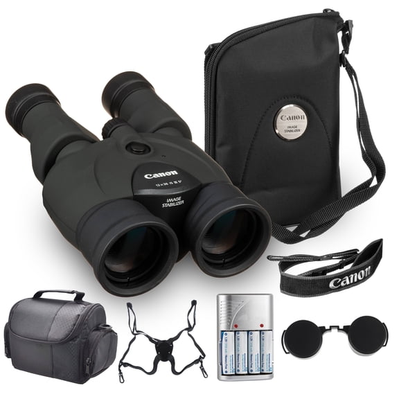 Canon 12x36 IS III Image Stabilized Binoculars Bundle | 12x Magnification with Optical Image Stabilization, Sharp Optics & Ergonomic Design | For Travel & Birdwatching (9526B002) + Harness + More