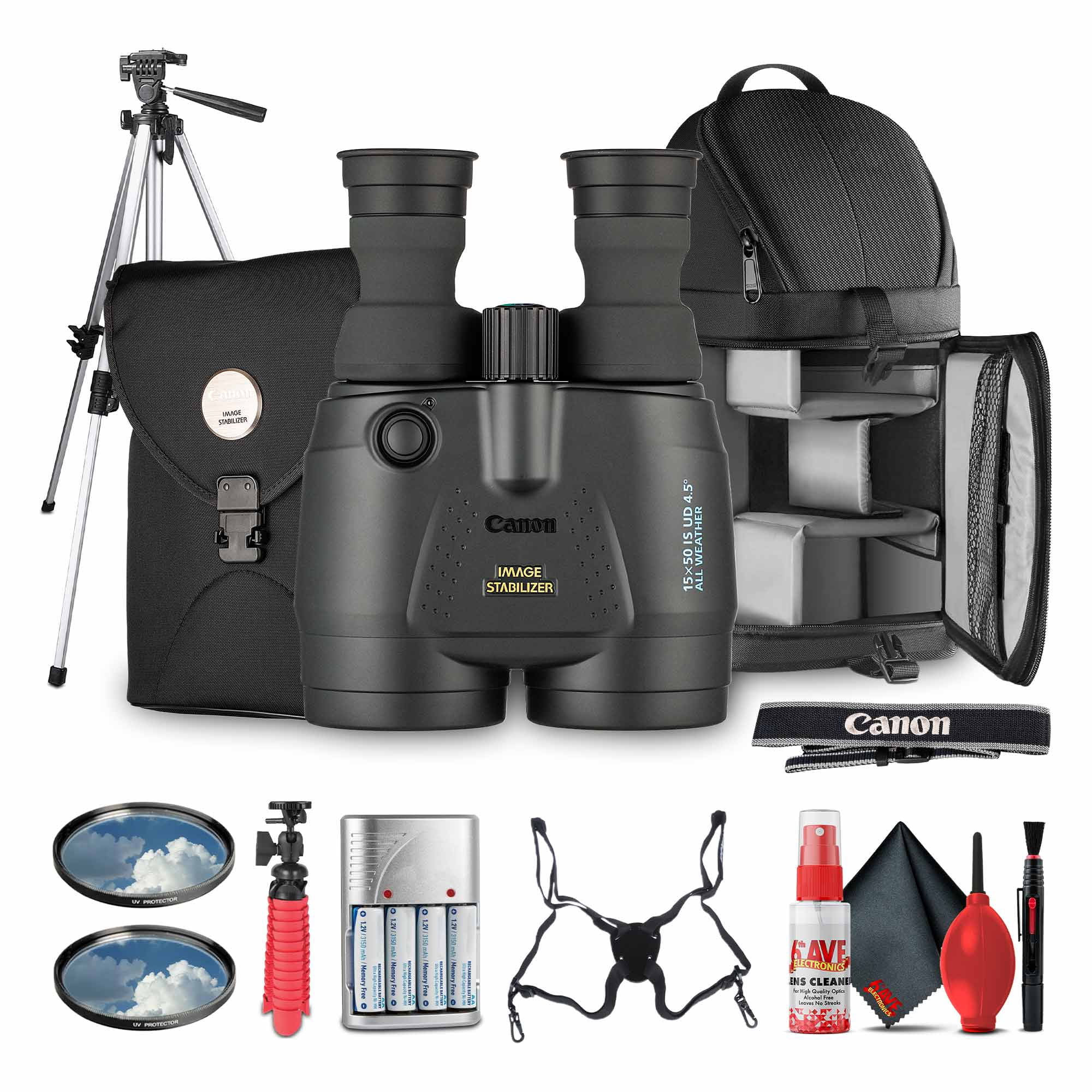 Canon 15x50 IS Image Stabilized Binoculars Bundle with Harness Strap, Tripod, Backpack (International Model)