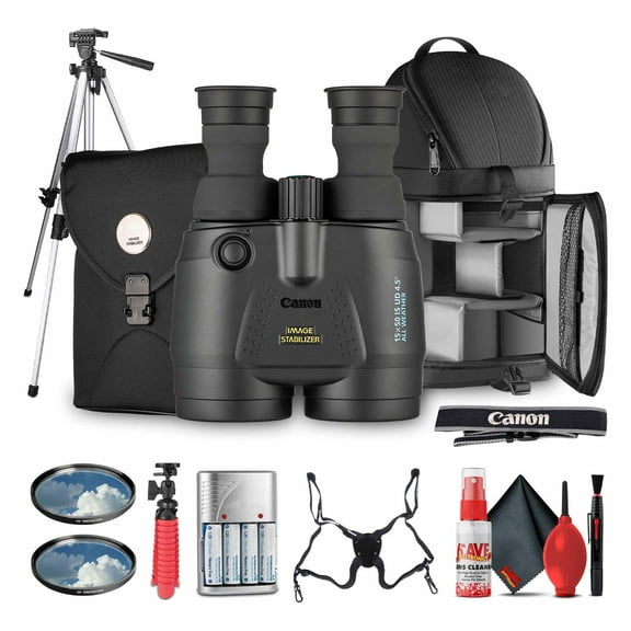 Canon 15x50 IS Image Stabilized Binoculars Bundle with Harness Strap, Tripod, Backpack (International Model)