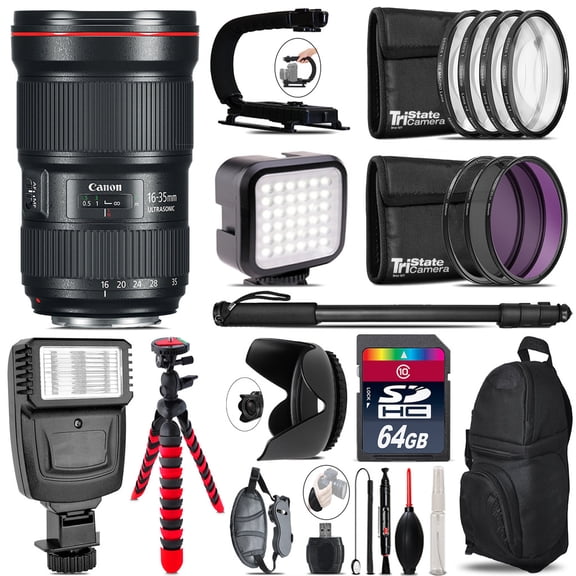 Canon 16-35mm 2.8L III USM Lens - Video Kit +  Flash - 64GB Accessory Bundle (International Version)