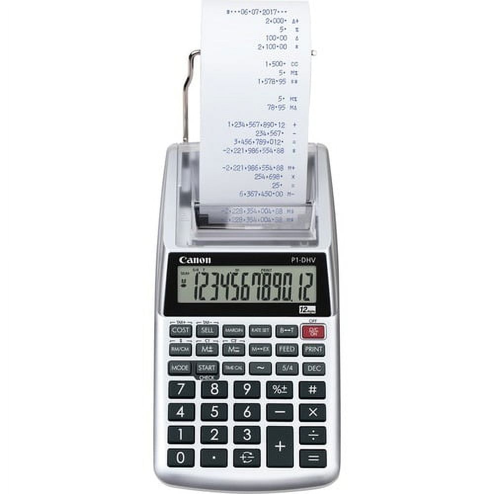 Canon P1DHV3 Compact Printing Calculator - 12 Digit, Built-in Memory, Clock - Silver