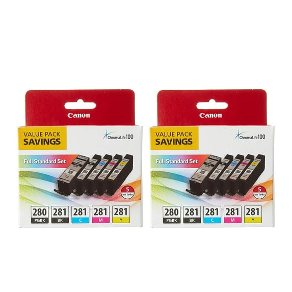 Canon 2 Pack PGI-280/CLI-281 5 Color Ink Pack for Select PIXMA TR, TS Series Printers