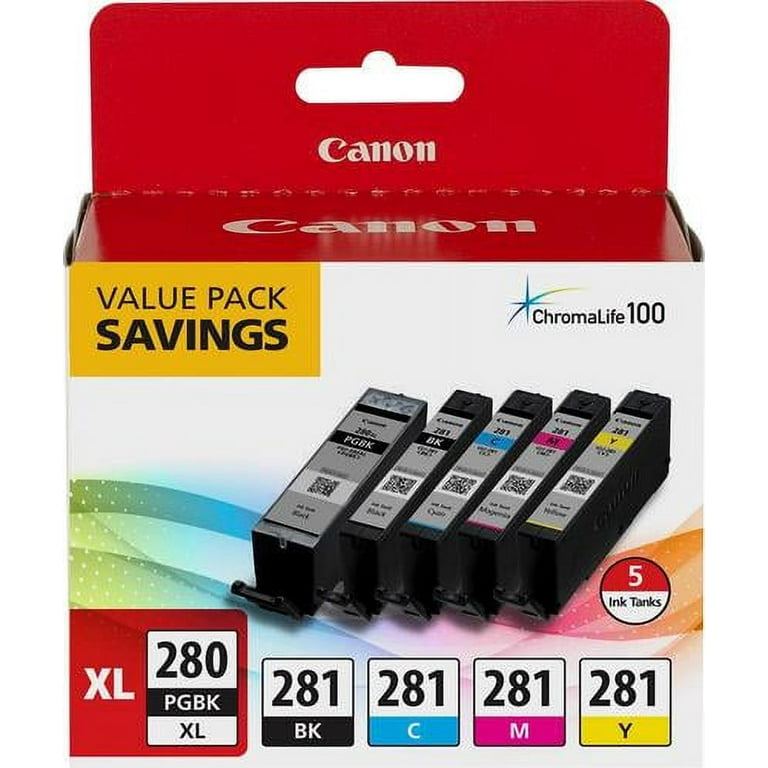 2021C007 (CLI-281; PGI-280 XL) ChromaLife100+ Ink, Black XL/Black/Cyan/Magenta/Yellow, 5/Pack 2021C007 (CLI-281; PGI-280 XL) ChromaLife100+ Ink, Black XL/Black/Cyan/Magenta/Yellow, 5/Pack