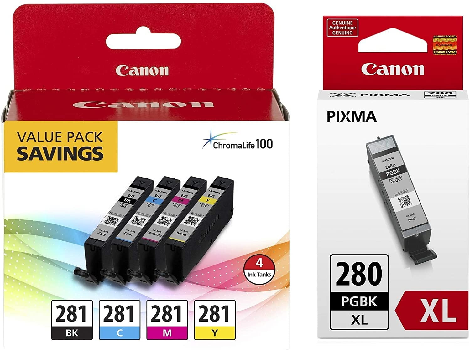 Canon 2021C007 (CLI-281; PGI-280 XL) ChromaLife100+ Ink, Black XL/Black ...