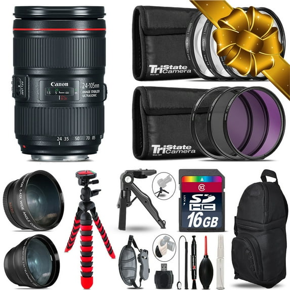 Canon 24-105mm IS II - 3 Lens Kit + Tripod + Backpack - 16GB Accessory Bundle (International Version)