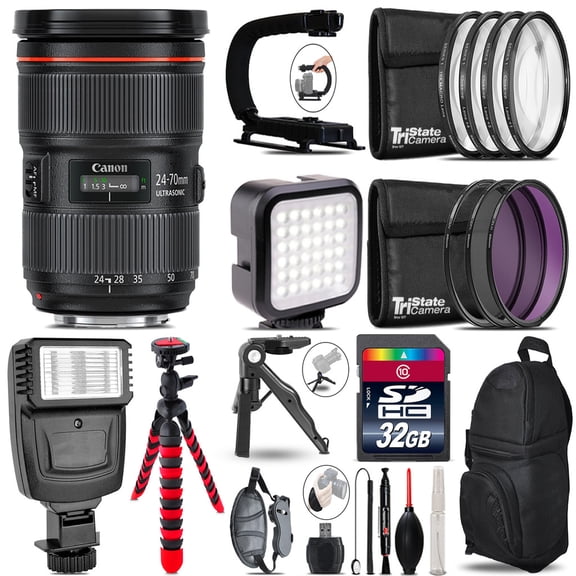 Canon 24-70mm 2.8 II -Video Kit + Slave Flash + Monopad - 32GB Accessory Bundle (International Version)