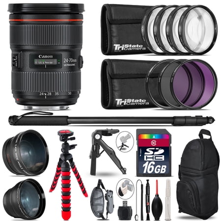 Canon 24-70mm f/2.8 II - 3 Lens Kit + Tripod + Backpack - 16GB Accessory Bundle (International Version)