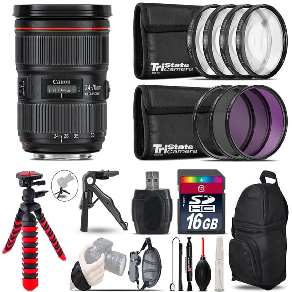 Canon 24-70mm f/2.8 II + MACRO, UV-CPL-FLD Filter + Monopad - 16GB Accessory Kit (International Version)