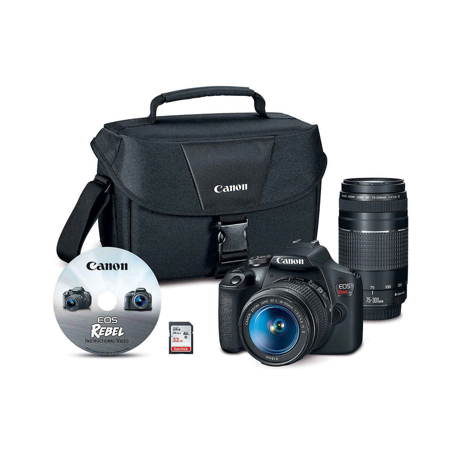 Canon 2727C023 EOS Rebel T7 24.1MP Digital SLR Camera Bundle with EF-S 18-55mm IS Lens, 70-300mm Lens, 32GB SD Card - image 1 of 4