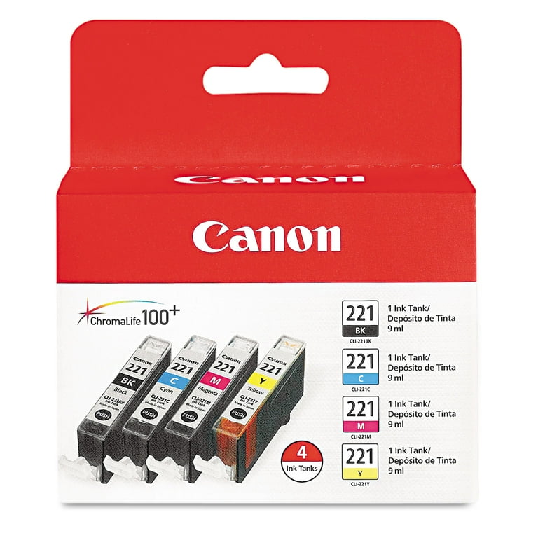 Canon Printer FINE Cartridges CLI-221, 4 Pack - Black, Cyan