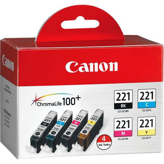 Canon 2946B004 (CLI-221) Ink, Black/Cyan/Magenta/Yellow, 4/PK