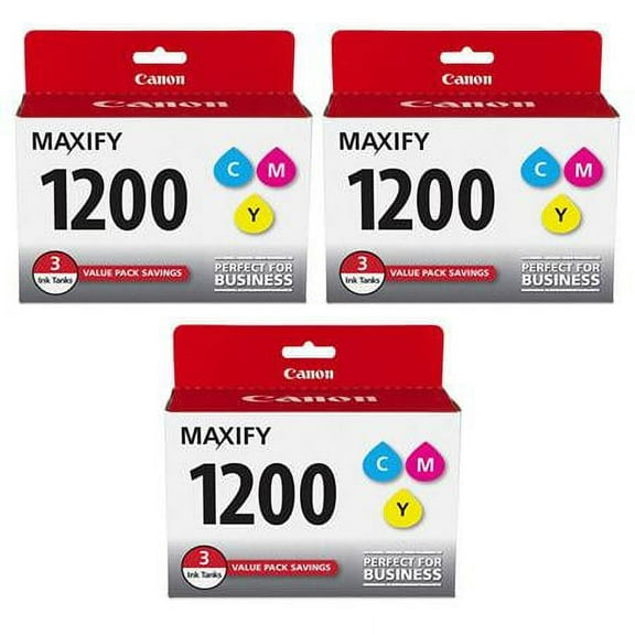 Canon 3 Pack PGI-1200 Cyan/Magenta/Yellow Ink Cartridges for MAXIFY MB2020, MB2120, MB2320, and MB2720 Printers, 1500 Pages Yield, 3 Pack