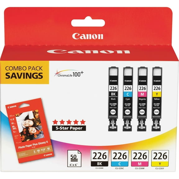 Canon 4546B007AA (CLI-226) Chroma Life 100+ Ink/Paper Combo, Black/Cyan/Magenta/Yellow -CNM4546B007